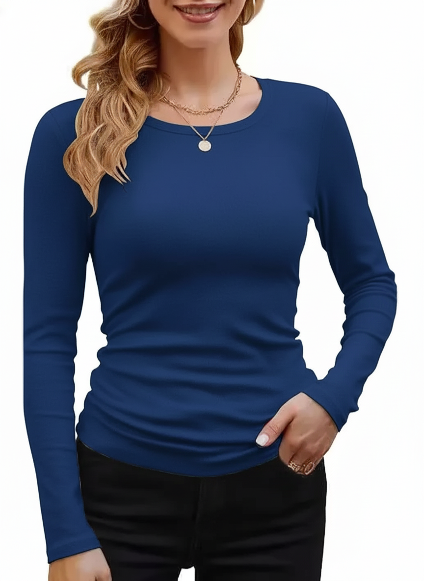 Long Sleeve Crewneck Rib Knit Slim Fit